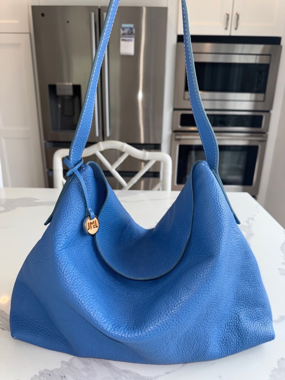 J.McLAUGHLIN periwinkle Blue Leather Foldover Hobo Handbag Purse Bag w/ pouch